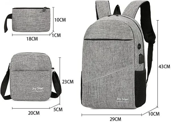 Men Backpack Three Piece Solid Color 14 Inch Laptop Backpack - Image 6