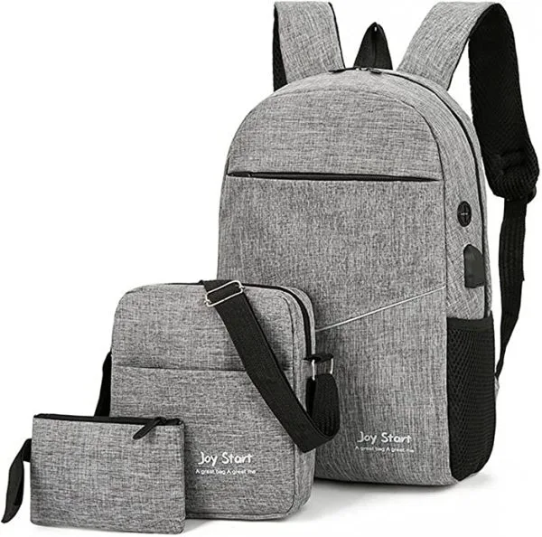 Men Backpack Three Piece Solid Color 14 Inch Laptop Backpack - Image 5