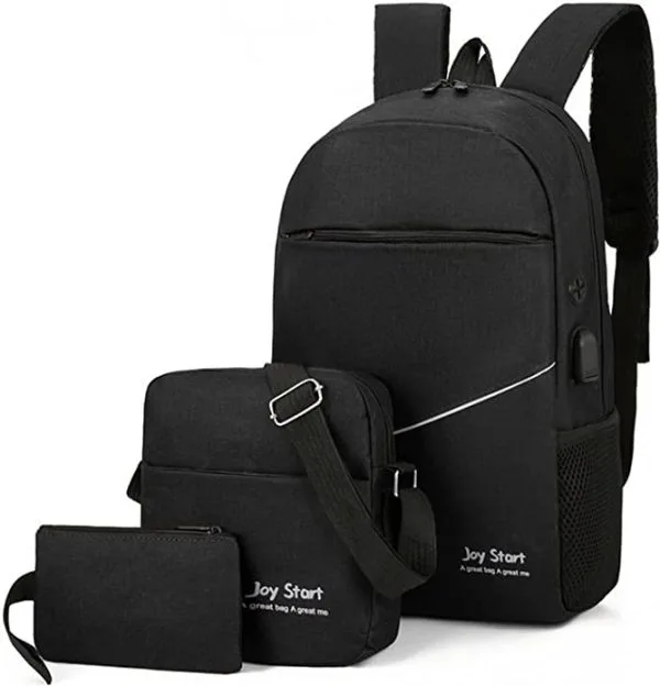 Men Backpack Three Piece Solid Color 14 Inch Laptop Backpack - Image 2