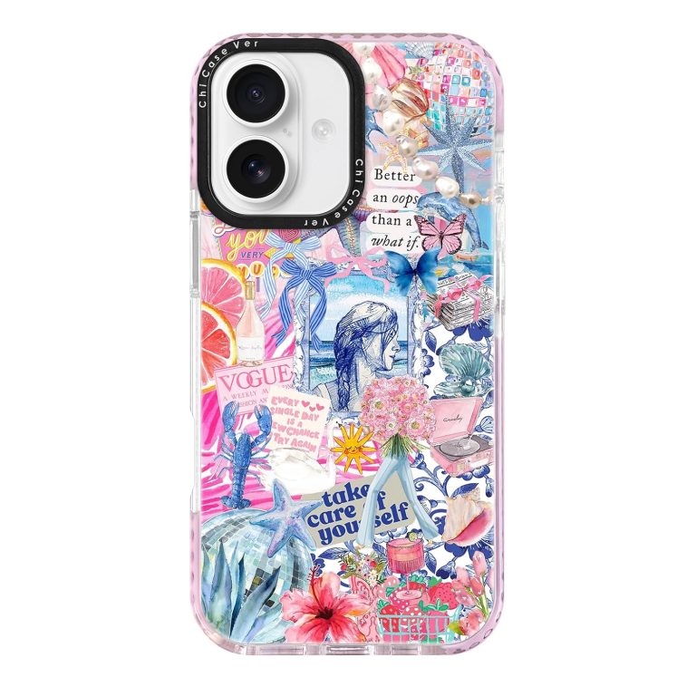 for iPhone 16 Plus Case, Coastal Collage Pattern, Military-Grade Drop Protection, Seaside Daydream Soft Slim TPU Protective Cover with Camera Protection for Women & Girls