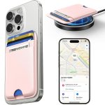 MagSafe Wallet with Full Find My Slim RFID-Blocking Vegan Leather Phone Wallet Portable Dual-Pocket 5 Cards Holder Strong Magnetic for iPhone 12–16 Series Not for 13/12 Mini (Pink)