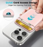 MagSafe Wallet with Full Find My Slim RFID-Blocking Vegan Leather Phone Wallet Portable Dual-Pocket 5 Cards Holder Strong Magnetic for iPhone 12–16 Series Not for 13/12 Mini (Pink)