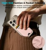 MagSafe Wallet with Full Find My Slim RFID-Blocking Vegan Leather Phone Wallet Portable Dual-Pocket 5 Cards Holder Strong Magnetic for iPhone 12–16 Series Not for 13/12 Mini (Pink)
