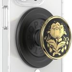 PopSockets Phone Grip for MagSafe with Kickstand, Magnetic Stand, Swappable Top, Secure Hold for iPhone MagSafe Cases, Phone & Tablet Grip - Enamel Rose Noir