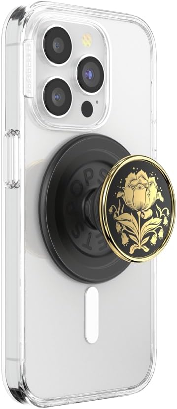 PopSockets Phone Grip for MagSafe with Kickstand, Magnetic Stand, Swappable Top, Secure Hold for iPhone MagSafe Cases, Phone & Tablet Grip - Enamel Rose Noir
