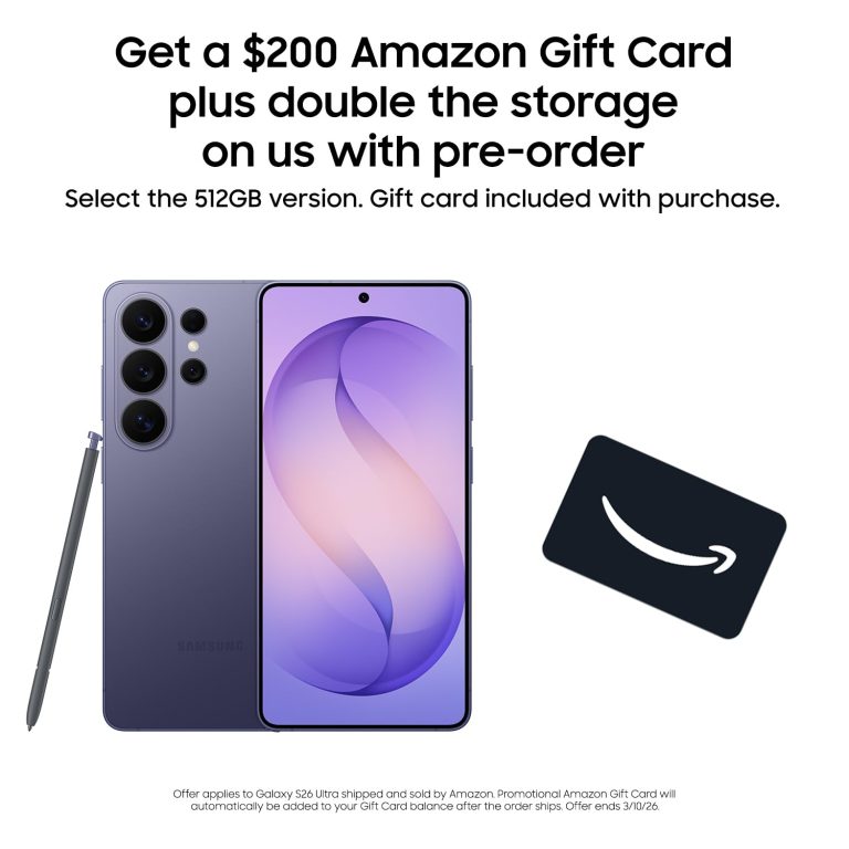 Samsung Galaxy S26 Ultra, Unlocked Android Smartphone + $200 Gift Card, 512GB, Privacy Display, Galaxy AI, AI Camera, Super Fast Charging 3.0, Durable Battery, 2026, US 1 Year...